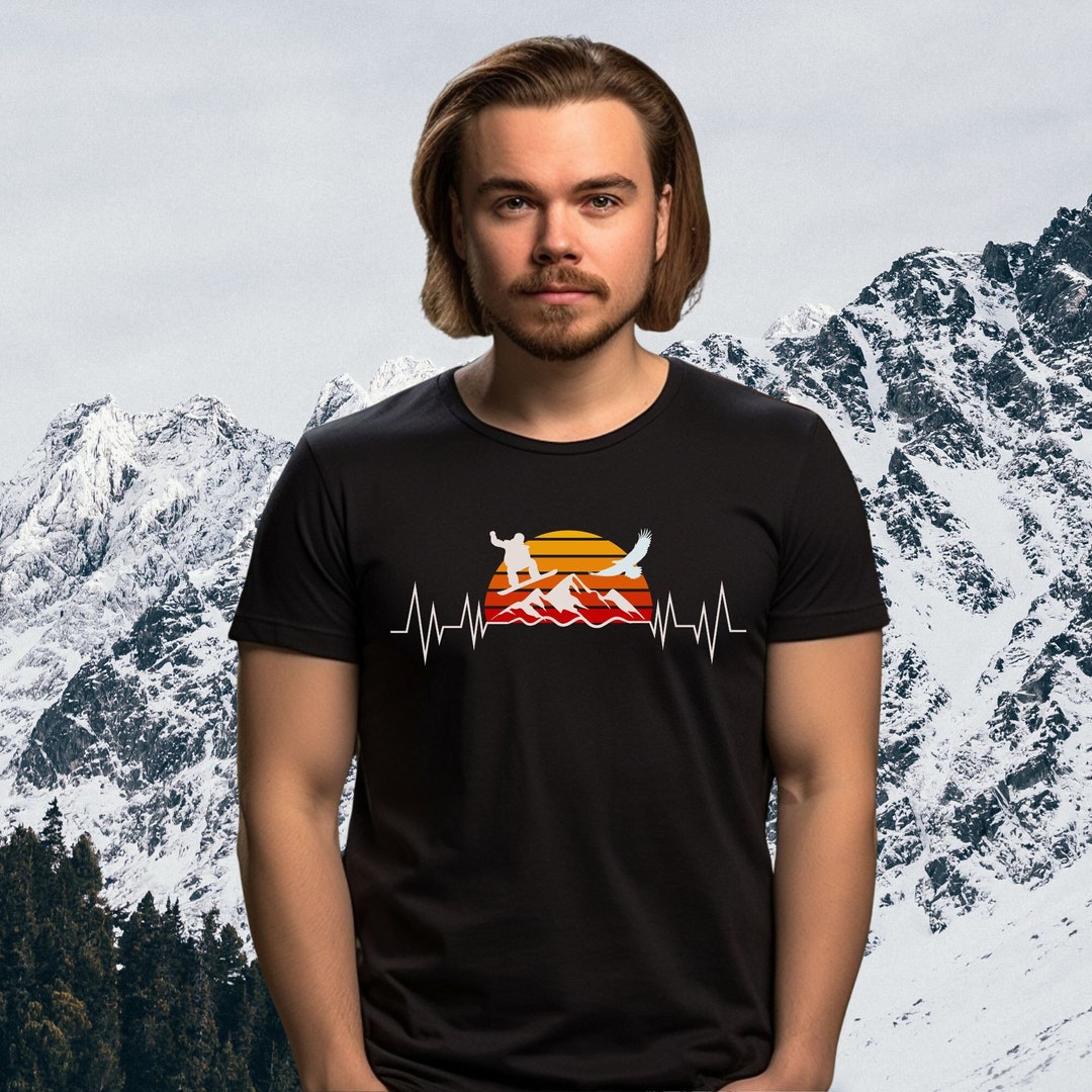 Snowboarding Heartbeat Tshirt Snowboarding Sunset Shirt Men's Snowboarding Shirt Heartbeat