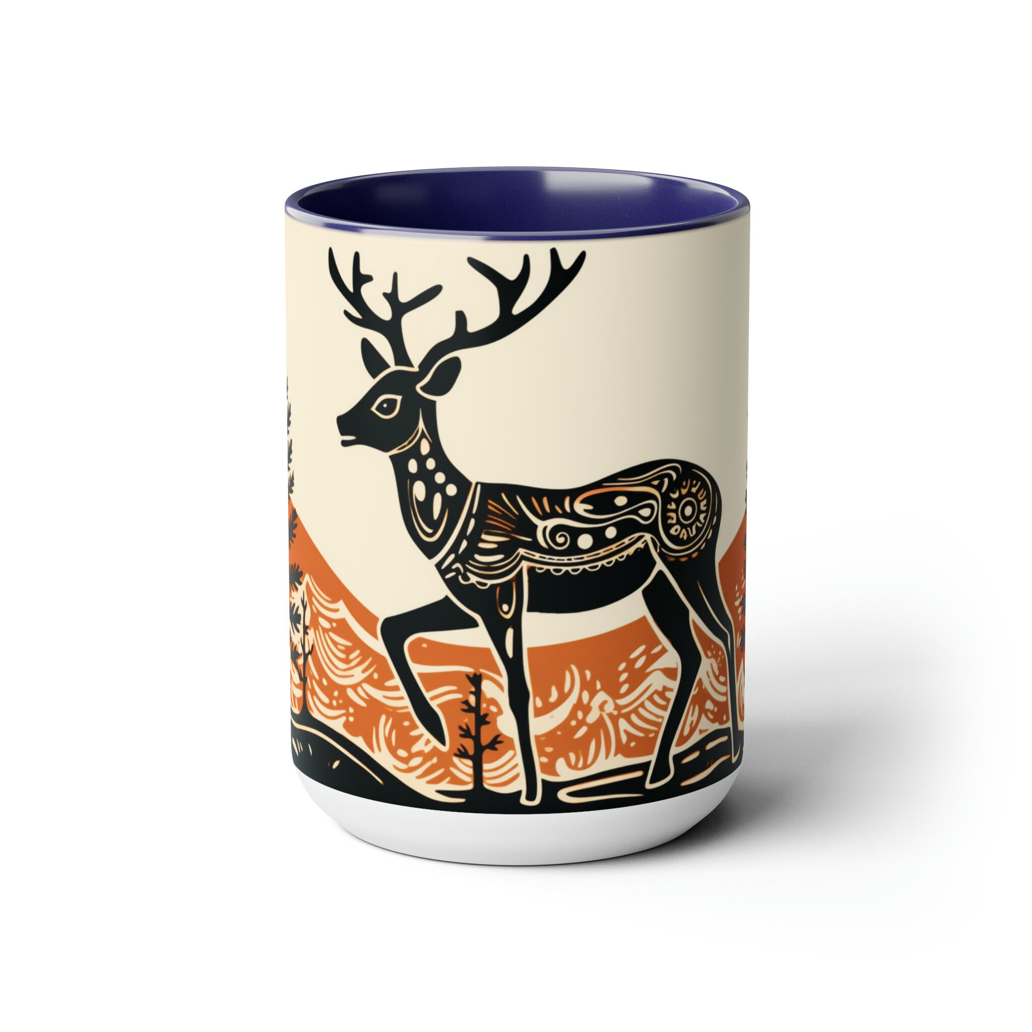 Folk Art Deer Mug, Vintage Style Art Deer Mug, Deer Coffee Mug, Doe ...