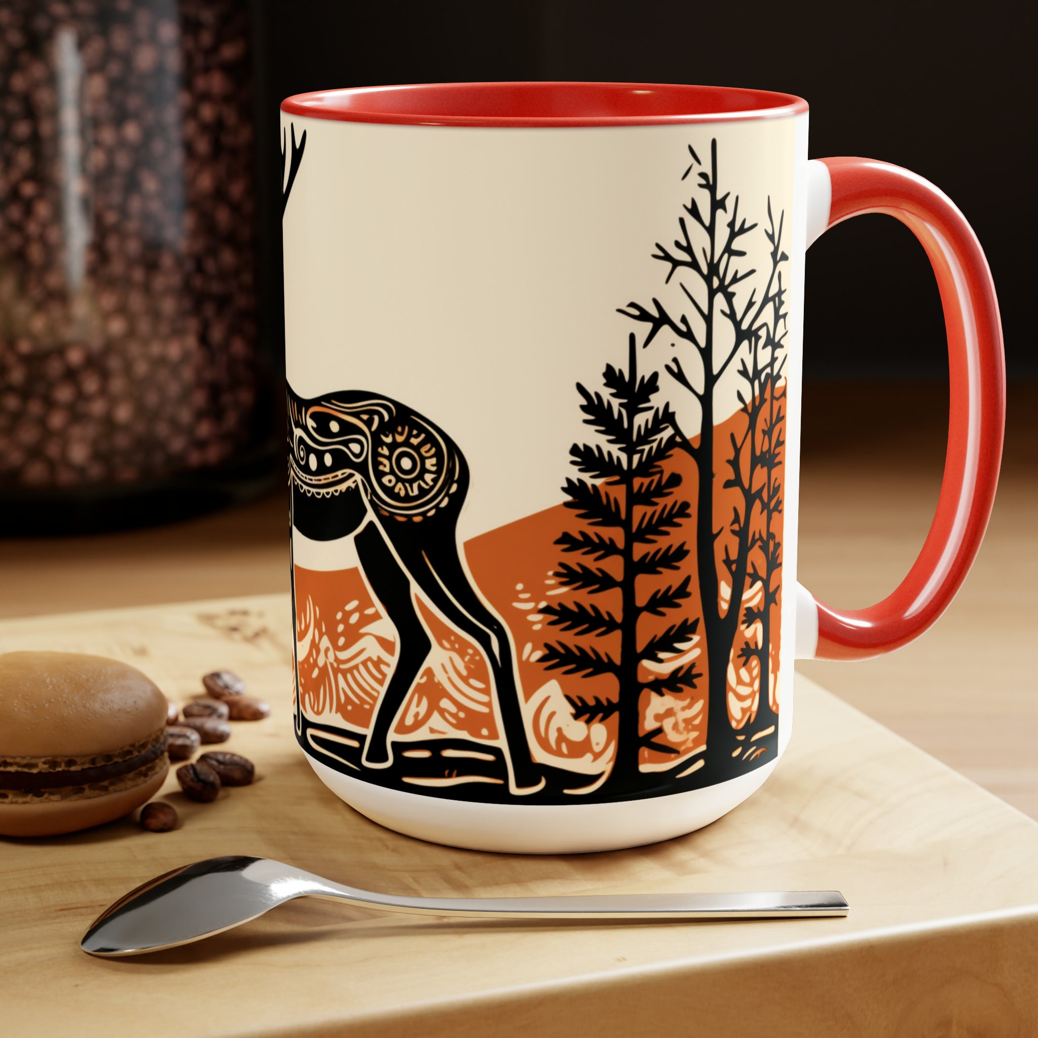 Folk Art Deer Mug, Vintage Style Art Deer Mug, Deer Coffee Mug, Doe ...