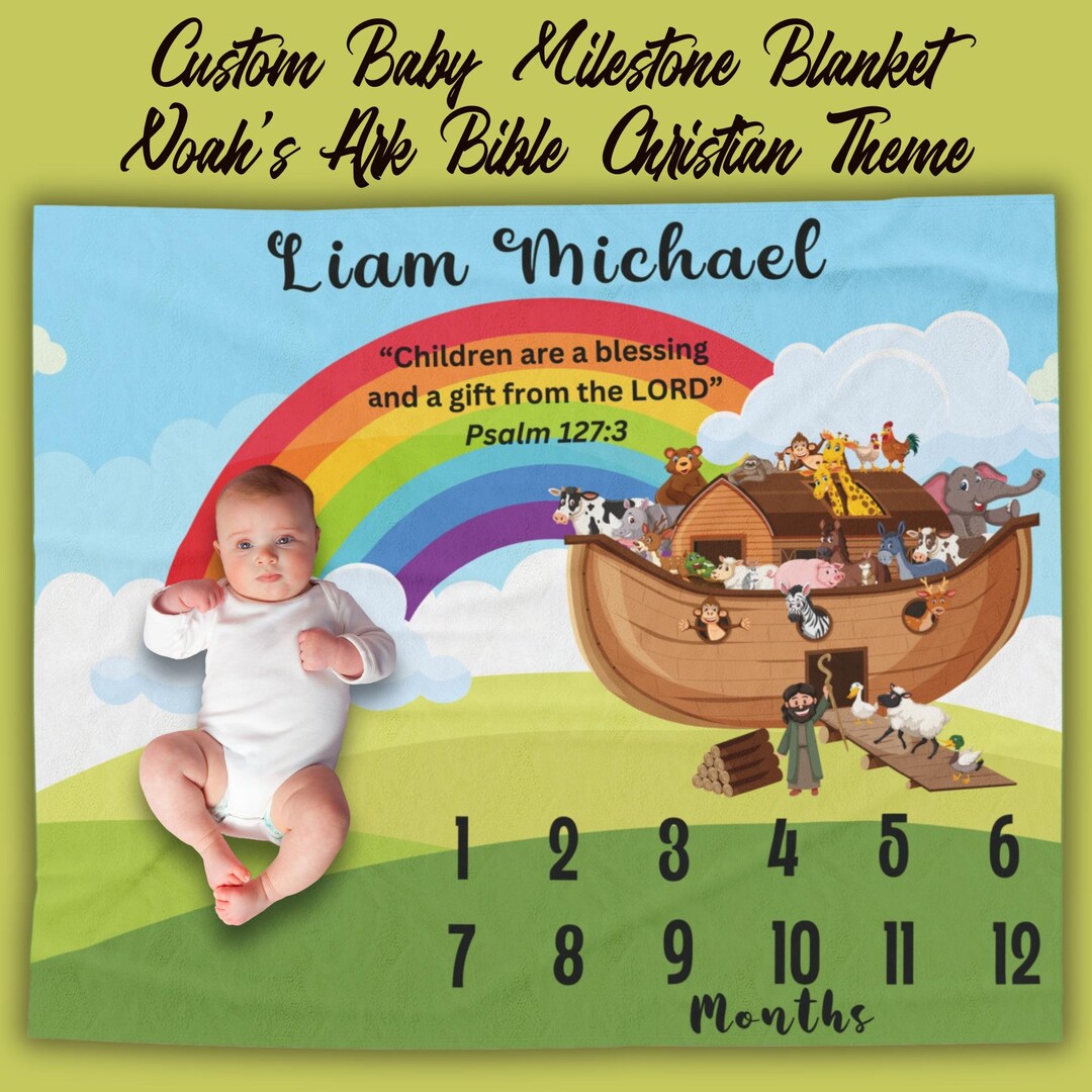 Noah's Ark Milestone Minky Blanket