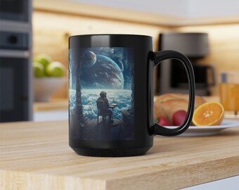 Sci-Fi Outer Space Black Mug, Gift for Dad, Fantasy Science Fiction Coffee Mug, Gift for Dad, Gift for Him, Space Theme, Astronaut Mug