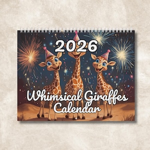 Funny Giraffes Wall Calendar, 2026 Wildlife Planner, Cartoon African Animals, Kids Room Art, Holiday Gift Son or Daughter, Cute Giraffe