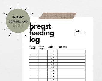 minimalist simple breastfeeding log / nursing tracker