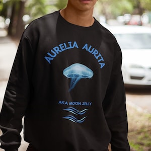 Moon jellyfish pullover sweatshirt.  Aurelia aurita pullover sweatshirt.  Jellyfish lover. Ocean lover. Thalassophile.