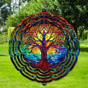Colorful Tree Of Life Wind Spinner: 10-inch Yard Art