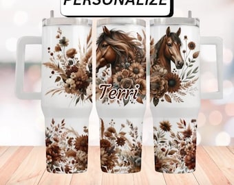 Personalized Floral Horse Tumbler: Western Themed 40oz Travel Cup