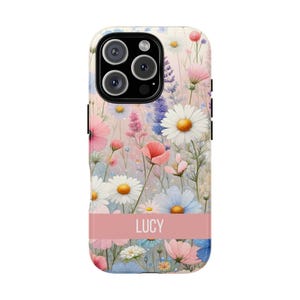 Gepersonaliseerde bloemen iphone16-hoesje, Samsung-telefoonhoesje, iphone Pro Max-hoesje, aangepaste aquarel Daisy-telefoonhoesje. Telefoonhoesje met bloemen