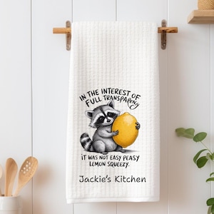 Personalized Raccoon Tea Towel, Raccoon Kitchen Towel, Cute Kitchen Decor, Kitchen Gifts, Waffle Tea Towel, Raccoon Home Decor