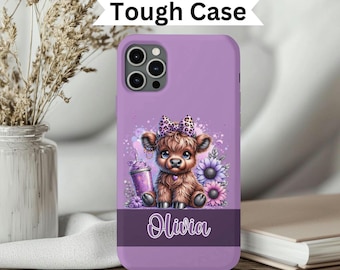 Cute Highland Cow iphone 16 Case, Personalized Custom iPhone 15 Case, Samsung  Phone Case, Personalized Highland Cow Phone Case, Purple.
