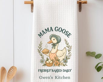 Personalized Goose Waffle Tea Towel, Kitchen Decor