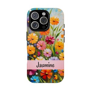 Gepersonaliseerde Wildflower-hoesje voor iPhone 16, Pretty iphone pro max-hoesje, Samsung-hoesje bloemen, elegant telefoonhoesje, aangepast telefoonhoesje voor iphones.