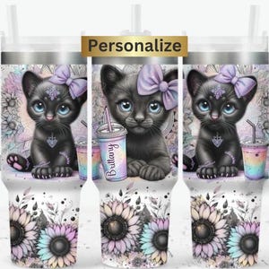Personalized Cat Tumbler Custom Cat Mom Gift, 40 oz Tumbler With Handle, Cat Cup, Kitten Cup, Gift For Cat Lovers, Water Bottle With Cat