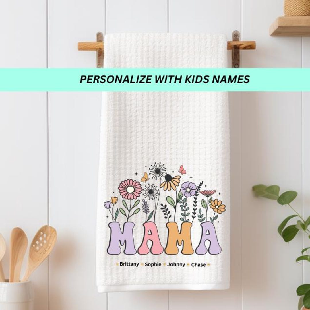 Kitchen Cloth Names Personalized Mother's Day Kitchen Towel: Custom Names, Waffle Weave - Etsy