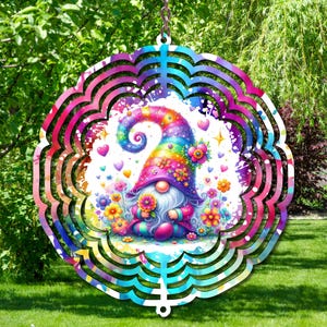 Gnome Wind Spinner, Colorful  Wind Spinner, Gnome Lover Gift, Outdoor  Decor, Metal Wind Spinner, Gnome Yard Decor, Gift For Her.