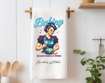 Personalized Baker Tea Towel, Funny Kitchen Decor, Housewarming Gift