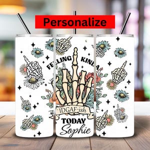 Funny IDGAF Skeleton Middle Finger Tumbler: Sarcastic Gift