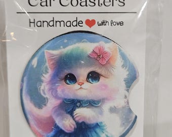 Kitten Car Coasters, Neoprene Car Decor, Cat Mom Gift
