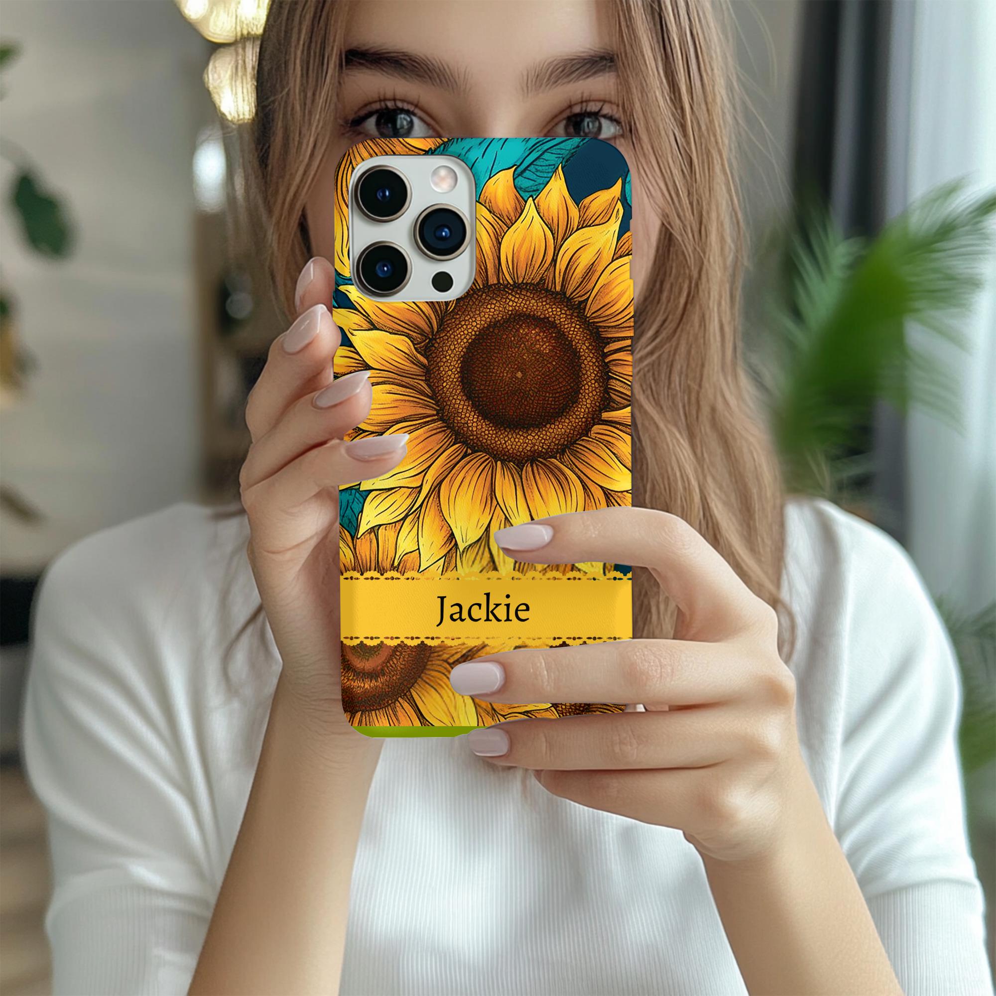 Personalized Sunflower Phone Case, Custom Phone Cover, Elegant Phone Case, Floral Phone Protection,Tough Phone Accessories, I Phone, Samsung