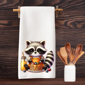 Cute Raccoon Kitchen Towel, Raccoon Lover Gift, Housewarming Gift, Raccoon Dish Towel, Kitchen Decor, New Home Gift, Raccoon Stuff