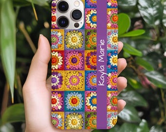Crochet Phone Case, Custom Granny Square Pattern Tough Phone Cover, Gift for Crochet Lover, Personalized Phone Accessory, Custom Crochet