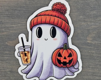 Funny Halloween Ghost Sticker: Water-Resistant Vinyl Decal