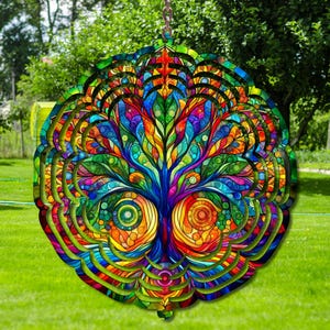 Colorful Tree of Life Wind Spinner: Garden & Yard Decor
