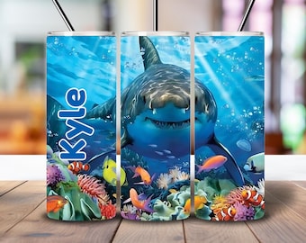 Personalized Shark Tumbler: Ocean Life Stainless Steel Cup
