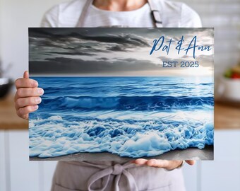 Ocean Glass Cutting Board, Coastal Kitchen  Beachy Charcuterie Board, Personalized Gift