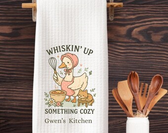 Personalized Goose Waffle Tea Towel, Kitchen Decor