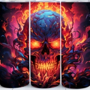 Personalized Skull tumbler,  fire skull tumbler, skull lover gift, skull cup,  skull mug, neon skull tumbler, gift for a guy.
