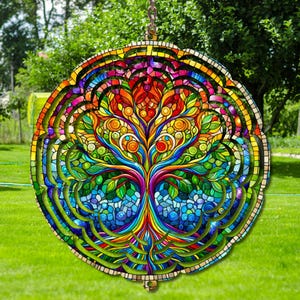 Colorful Tree of Life Wind Spinner: Garden & Yard Decor