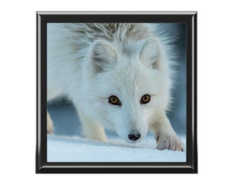 Arctic Fox Jewelry Box - Unique Wood Storage Organizer for Necklaces, Rings, Earrings, Gift for Animal Lovers, Handmade Trinket Holder, Fox