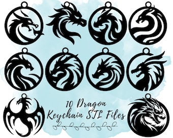 10 Dragon Keychain STL Files Pack, Dungeons and Dragons 3D Printer Files, Medieval STL Files for 3D Printing, 3D Print D&D Keychains