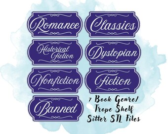 7 Bookshelf Street Sign STL Files, Bookish Decor STL Files, Bookish Gift STL Files, 3D Print for Bookshelf, 3D Print for Book Lovers