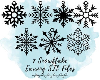 May include: Seven black snowflake earring designs, perfect for creating custom jewelry. The designs are intricate and detailed, with a variety of shapes and sizes.