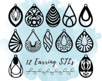 12 Earring STL Files, Teardrop Earring STL Files, Dangle Earring STL Files, Necklace Pendant 3D Print Files, 3D Print Jewelry Files