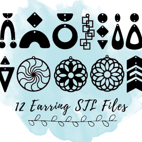 12 Earring STL Files, Teardrop Earring 3D Printing Model, Statement Jewelry STL Files, Modern Jewelry 3D Print Designs