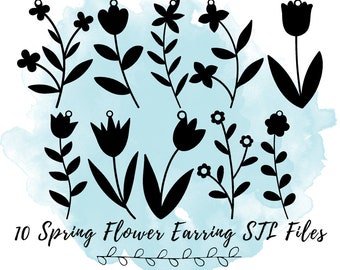 10 Flower Earring STL Files, Spring Flower Earring STL Files, Floral Earring 3D Print Model, Flower Jewelry 3D Print Model
