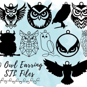 10 Owl Earring STL Files, Bird Theme Earring 3D Print Model, Dangle Earring STL File, 3D Printing Files for Jewelry Set, Owl Themed STL File