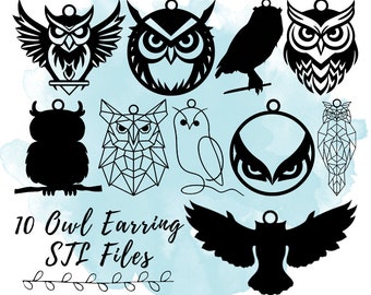 10 archivos STL de pendientes de búho, modelo de impresión 3D de pendientes con temática de pájaros, archivo STL de pendientes colgantes, archivos de impresión 3D para juegos de joyas, archivo STL con temática de búho