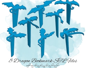 8 Dragon Bookmark STL Files, Dungeons and Dragons Theme Bookmark 3D Print Models, Paperclip Bookmark STL File, D&D Theme 3D Print Models
