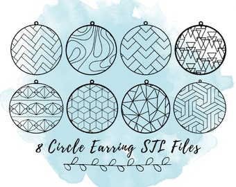 8-Pack Geometric and Abstract Circle Jewelry STL Files, STL Files for 3D Printed Jewelry, Unique Earrings and Pendants for Small Businesses