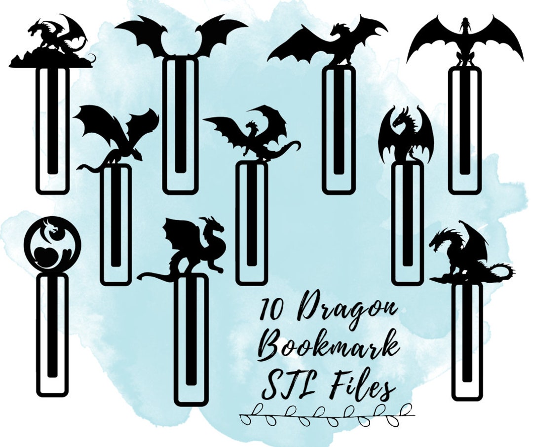 10 Dragon Bookmark STL Files, Dungeons and Dragons Theme Bookmark 3D