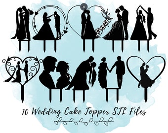 10 Wedding Cake Topper STL Files, 3D Print Models for Bakers, 3D Print Files for Brides, 3D Print STL Files for Wedding Planners