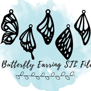 May include: Five black butterfly earring designs in STL file format. The butterfly wings are detailed with intricate patterns and are ready to be printed.