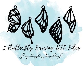 5 Butterfly Earring STL Files Pack | Wholesale Butterfly Wing Earrings Set | 3D-Printed Jewelry for Small Businesses and Entrepreneurs