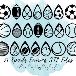 21 Sports Earring STL Files, 3D Print Football File, 3D Print Basketball, 3D Print Volleyball, 3D Print Baseball, 3D Print Tennis