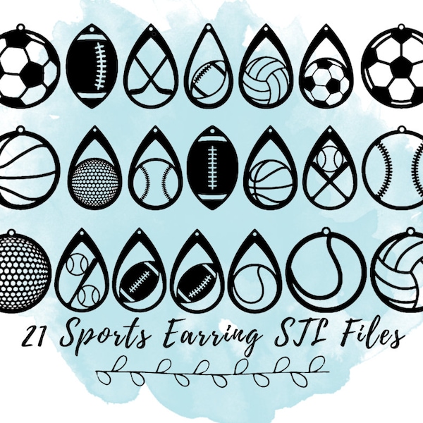 21 Sports Earring STL Files, 3D Print Football File, 3D Print Basketball, 3D Print Volleyball, 3D Print Baseball, 3D Print Tennis