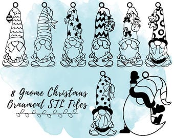8 archivos STL de adornos navideños de gnomos, archivos STL de adornos navideños, archivos de impresión 3D para Navidad, impresiones 3D para fiestas, archivos STL de decoración navideña