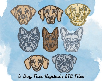 8 Dog Face Keychain STL Files, Dog Lover Keychain STL File, 3D Print Files for Dog Keychains, Multicolor Keychain STL File, 3D Print Files